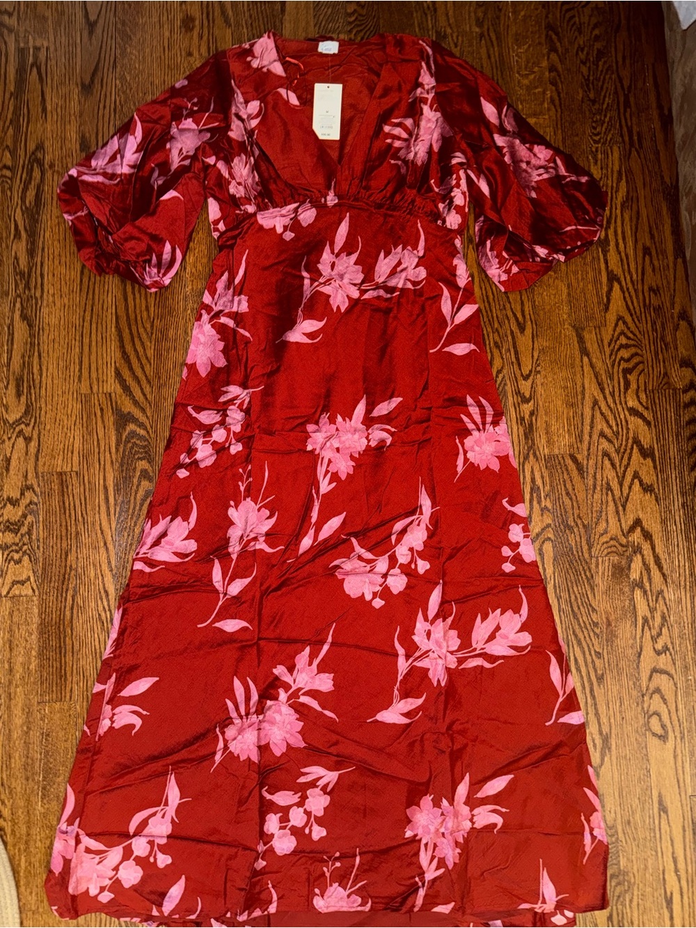 a new day Red Maxi Dress with Pink Floral Print